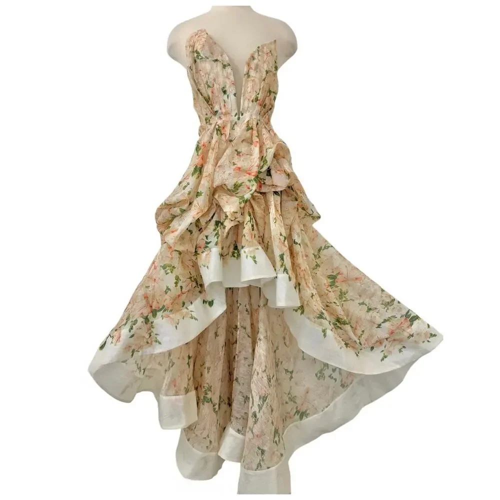 ZIMMERMANN Natura Draped Strapless Dress High-Low Azalea Floral 0 (US4) - Picture 1 of 16
